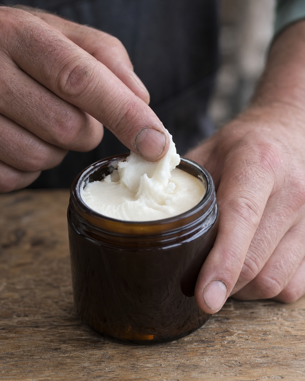 Hands applying tallow balm